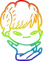 rainbow gradient line drawing cartoon happy woman vector
