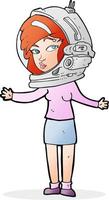 caricatura, mujer, llevando, astronauta, casco vector