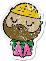 distressed sticker of a cartoon man with beard vector