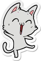 pegatina de un gato de dibujos animados feliz maullando vector