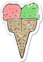 distressed sticker of a cartoon ice cream vector