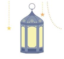 dark blue color lantern and gold string with beautiful Arabic patterns. vector