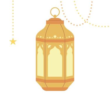 yellow color lantern and gold string with beautiful Arabic patterns. vector
