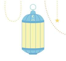 light blue color lantern and gold string with beautiful Arabic patterns. vector