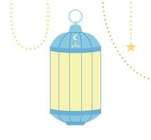 light blue color lantern and gold string with beautiful Arabic patterns. vector