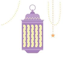 purple color lantern and gold string with beautiful Arabic patterns. vector