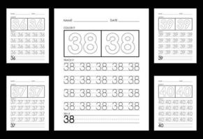 Tracing And Coloring Numbers Worksheets Learn Numbers. vector