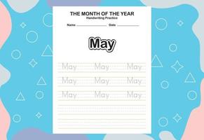 Month name of the year trace and writing practice sheet vector