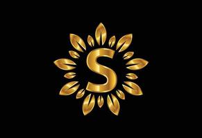 Initial S monogram letter alphabet with golden leaf wreath. Flower logo design concept vector