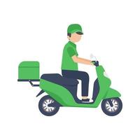 The delivery driver drives through a mobile phone with a map screen. online food delivery concept vector