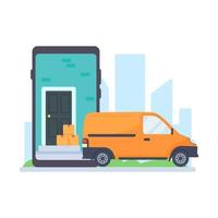 Trucks deliver goods to the recipient. online ordering concept vector