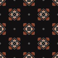 Ethnic tribal elegant red-gold color geometric flower shape seamless pattern on black background. Use for fabric, textile, interior decoration elements, upholstery, wrapping. vector