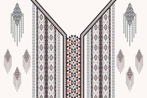 Ethnic aztec geometric V-shape neckline pattern. Tribal art brown-green color design. vector