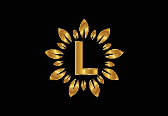 Initial K monogram letter alphabet with golden leaf wreath. Flower logo design concept