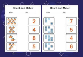 Count and Match worksheet for kids. Count and match with the correct number. Matching education game. vector