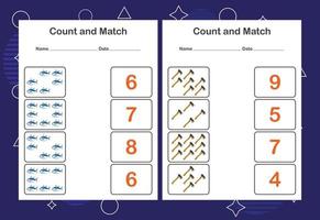 Count and Match worksheet for kids. Count and match with the correct number. Matching education game. vector