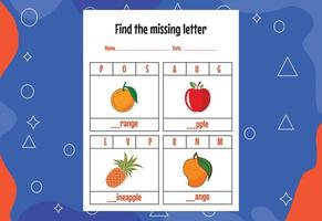Find the missing letter. Education spelling worksheets for kids. Activity page