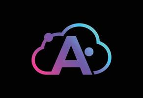 Initial A monogram letter with the cloud. Cloud computing service logo. Cloud technology logo vector