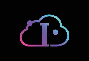 Initial I monogram letter with the cloud. Cloud computing service logo. Cloud technology logo vector