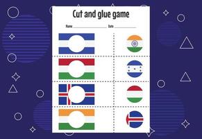 Cut and glue game for kids with country flag. Cutting practice for preschoolers. Education paper game for children vector