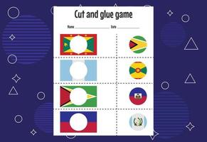 Cut and glue game for kids with country flag. Cutting practice for preschoolers. Education paper game for children vector