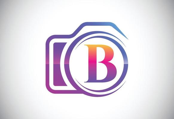 Initial B monogram letter with a camera icon. Logo for photography business, and company identity