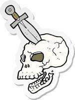 sticker of a cartoon dagger stuck in skull vector