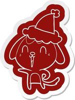 cute cartoon  sticker of a dog wearing santa hat vector