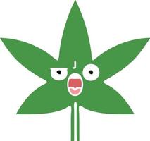 flat color retro cartoon marijuana leaf vector