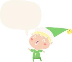 cartoon happy christmas elf and speech bubble in retro style vector