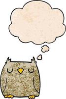 cute cartoon owl and thought bubble in grunge texture pattern style vector