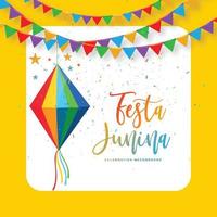 Festa junina brazil festival card on decorative party flags background