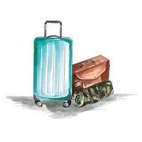 Hand draw traveling colorful watercolor luggage background vector