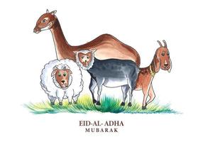 tarjeta de felicitación eid al adha con diseño de acuarela de cabra vector