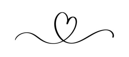 divisor de remolino de corazón y amor. boceto dibujado a mano estilo garabato. Ilustración de vector de hilo de corazón de garabato de línea continua. concepto de amor y boda.