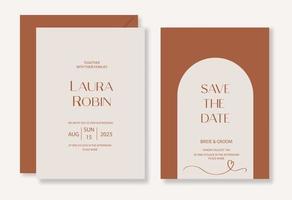 Minimalistic wedding invitation template set with arch for party, greeting card. vector