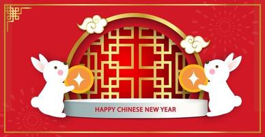 Chinese new year 2023 year of the rabbit banner in paper cut style. vector