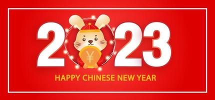 Chinese new year 2023 year of the rabbit banner in paper cut style. vector