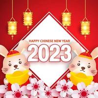 año nuevo chino 2023 año de la pancarta de conejo en estilo de corte de papel.