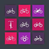 bicycle, cycling, bike, electric bike, fat-bike material design icons set, vector illustration