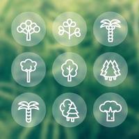 Trees line icons, round pictograms vector