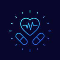 pills for heart or cardiac medication line icon vector