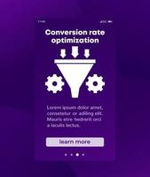 Conversion rate optimization, sales funnel mobile banner design with icon vector