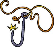 textured cartoon doodle of a sharp fishing hook vector