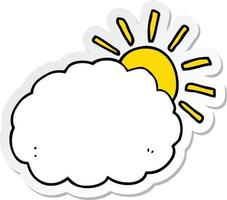 sticker of a cartoon sun and cloud symbol vector