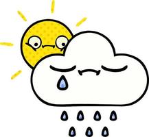 sol de dibujos animados de estilo cómic y nube de lluvia vector