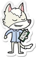 sticker of a friendly cartoon wolf with notes vector