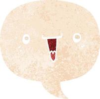 cute cartoon face and speech bubble in retro textured style vector