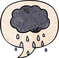 cartoon cloud raining and speech bubble in retro texture style vector