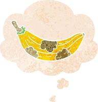cartoon old banana and thought bubble in retro textured style vector